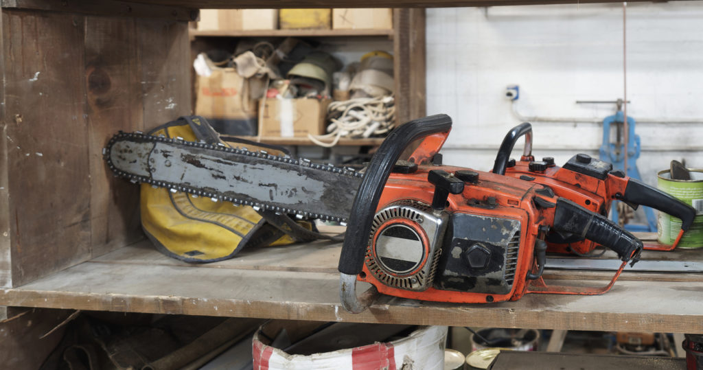 old chainsaw in a factory